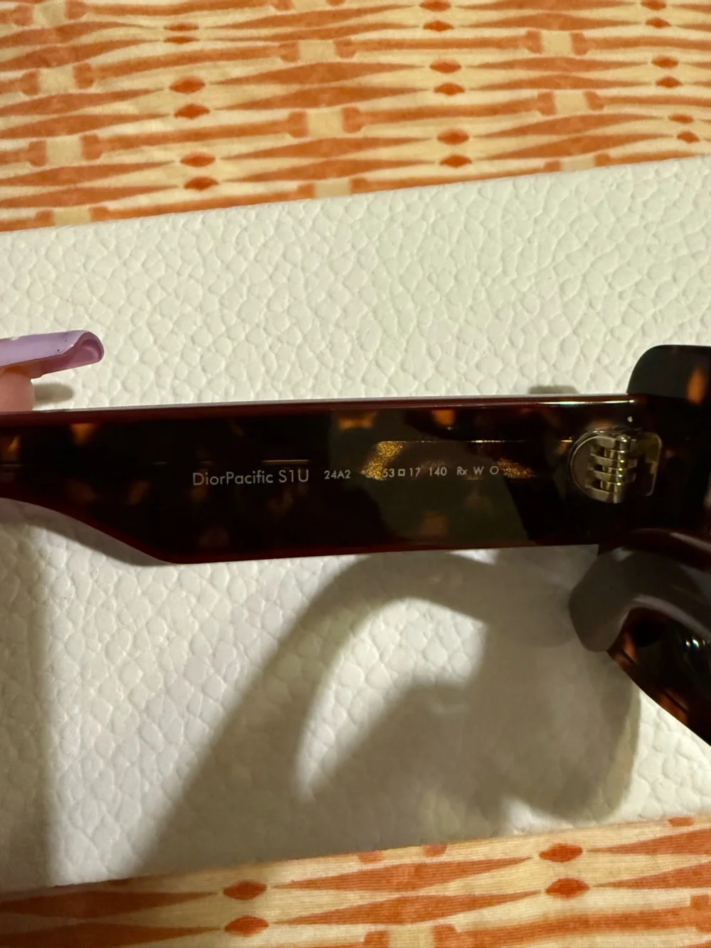 Dior Tortoiseshell & Red Rectangular Sunglasses with Gold Star Accents
